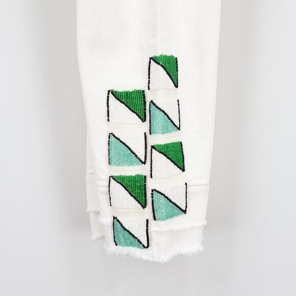 Levi's Made & Crafted Slim Crop Hand Beaded Straight Leg Jean In White Size 30 - Picture 7 of 10